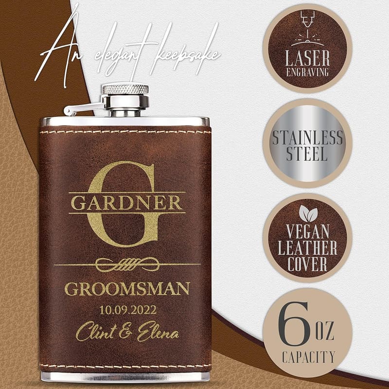 Personalized Leatherette Flasks - Groomsmen Proposal Set