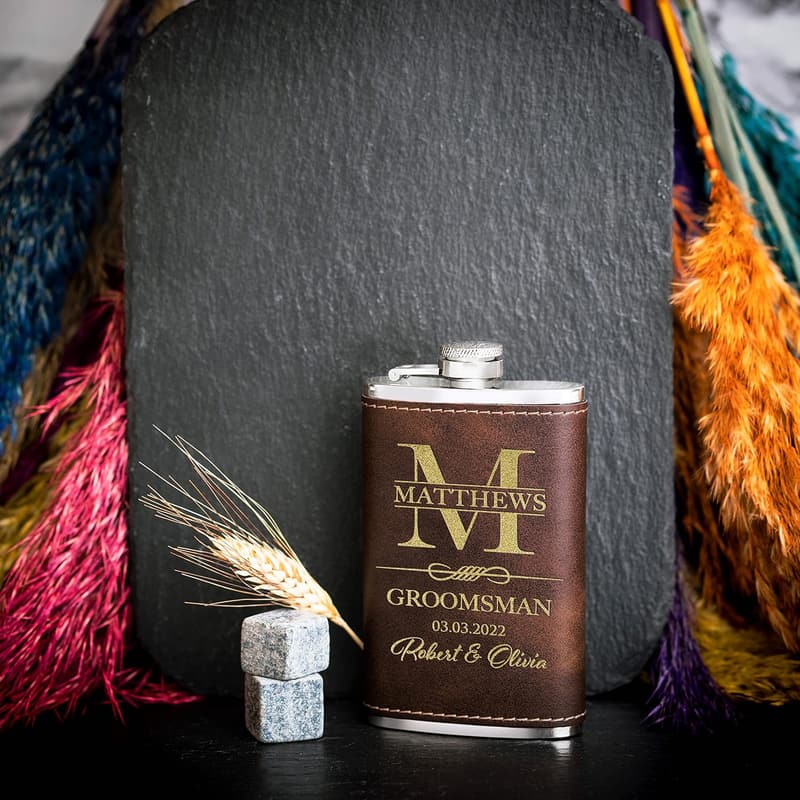 Personalized Leatherette Flasks - Groomsmen Proposal Set