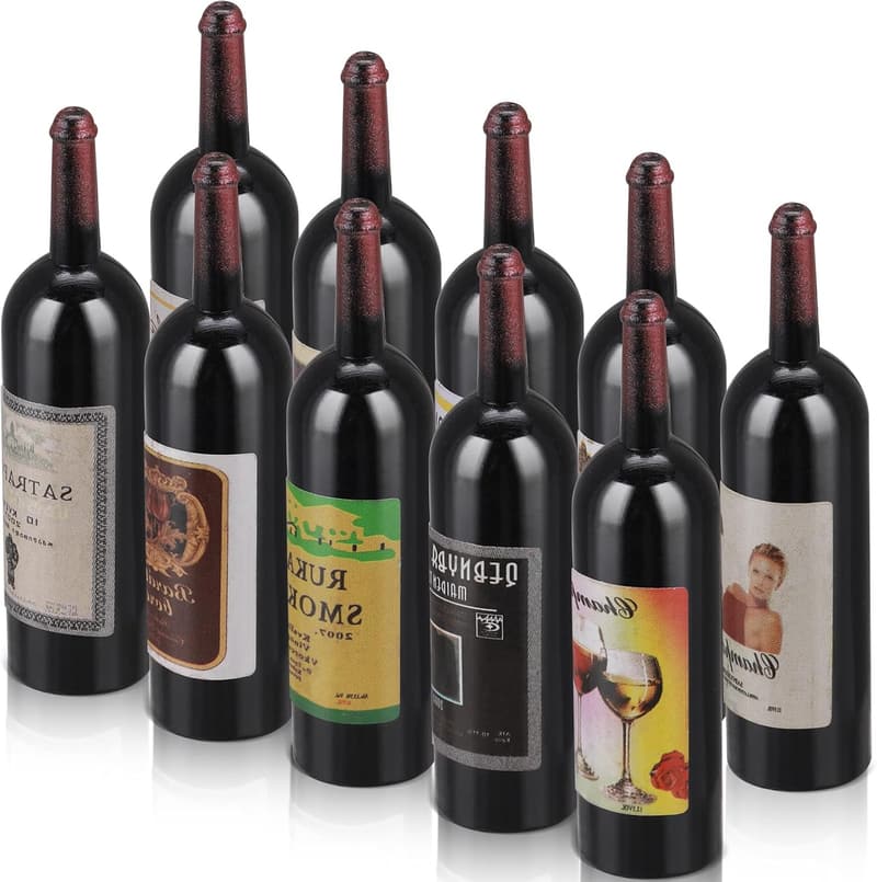 Miniature Red Wine Bottles Set for Dollhouse Display - 10pcs