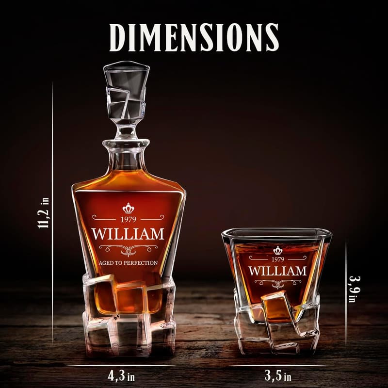 Vintage Personalized Whiskey Decanter Set with 6 Glasses for Him