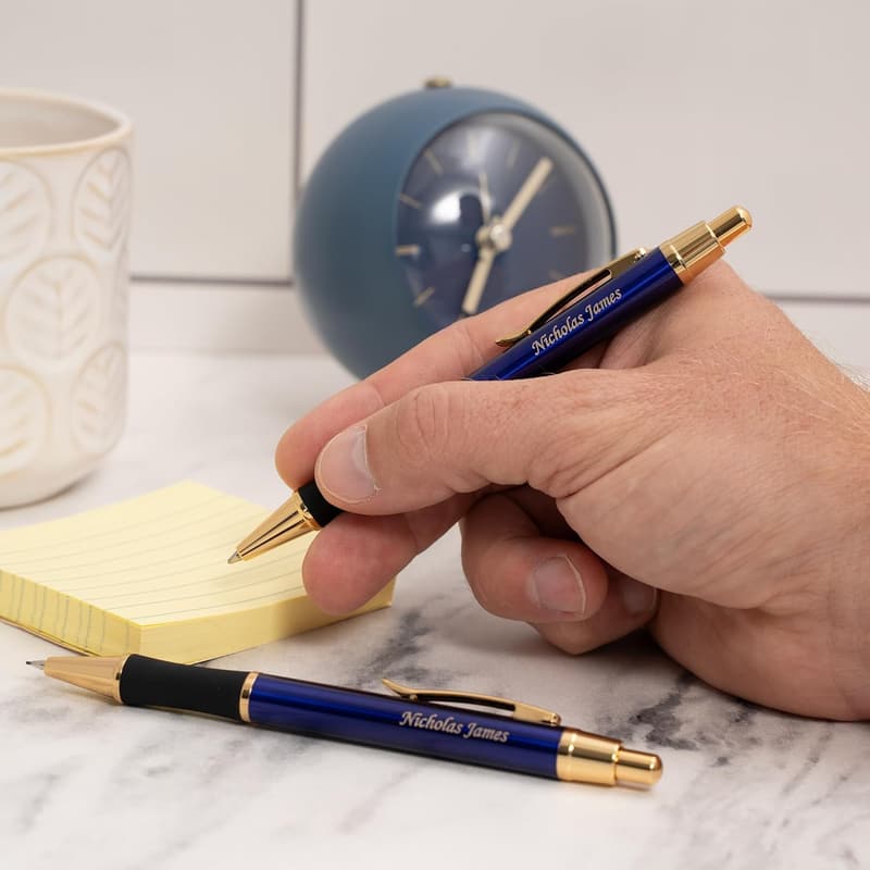 Personalized Monroe Blue Ballpoint Pen & Pencil Set for Graduation