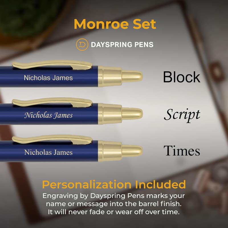 Personalized Monroe Blue Ballpoint Pen & Pencil Set for Graduation