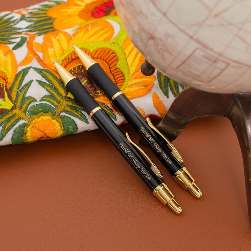 Personalized Black Lacquer Pen & Pencil Set Gift