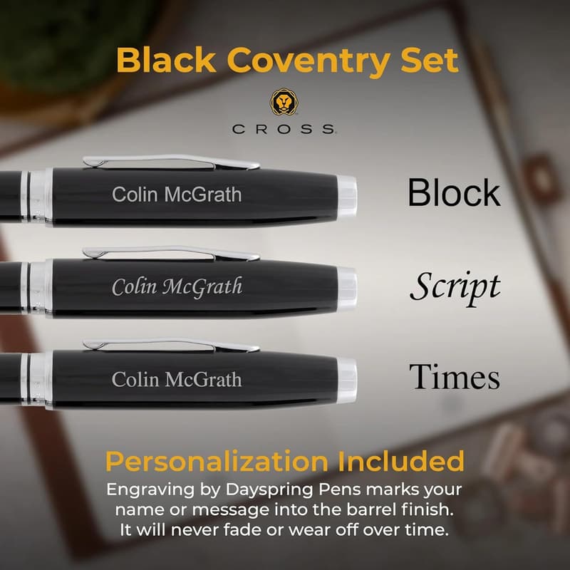 Personalized Engraved Cross Pen Set in Black Lacquer
