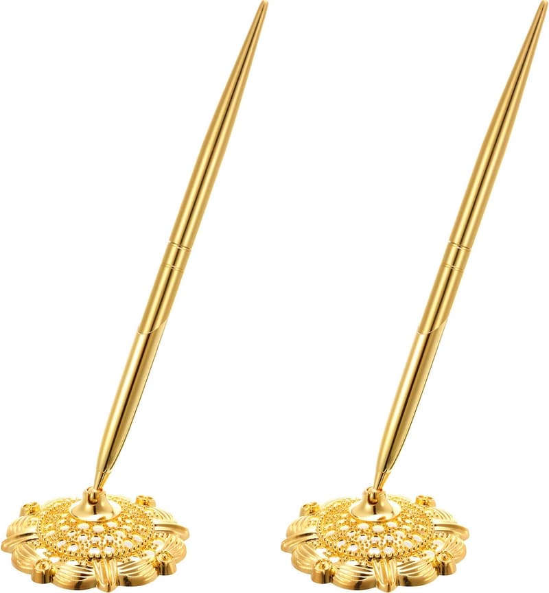 Gold Hollow Round Pen Holder Set for Wedding Guests