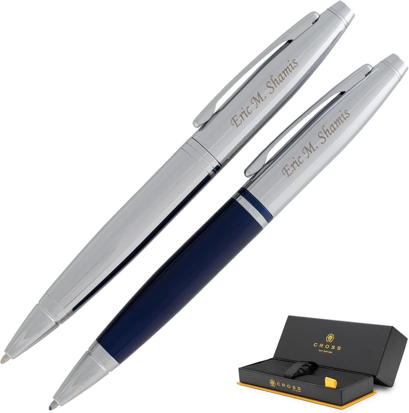 Personalized Dayspring Calais Ballpoint Pen Set - Chrome & Blue