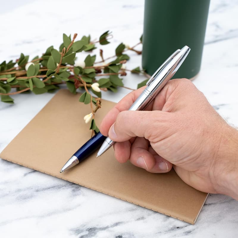 Personalized Dayspring Calais Ballpoint Pen Set - Chrome & Blue