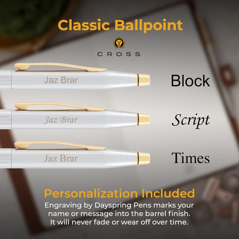 Engraved Cross Classic Ballpoint Pen with Gold Trim