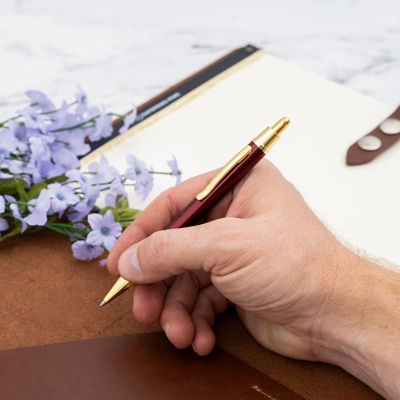 Personalized Red Ballpoint Pen with 18k Gold Accents