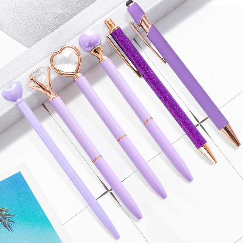 Personalized Purple Ballpoint Pens Set for Women - 6-Pack