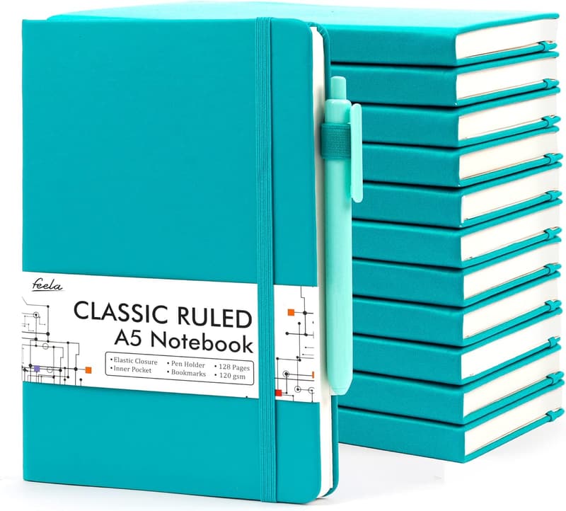 A5 Hardcover Notebook Set with 12 Black Pens for School & Work