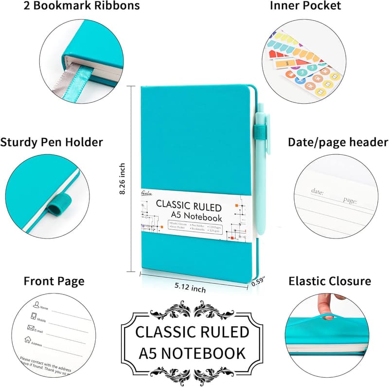 A5 Hardcover Notebook Set with 12 Black Pens for School & Work