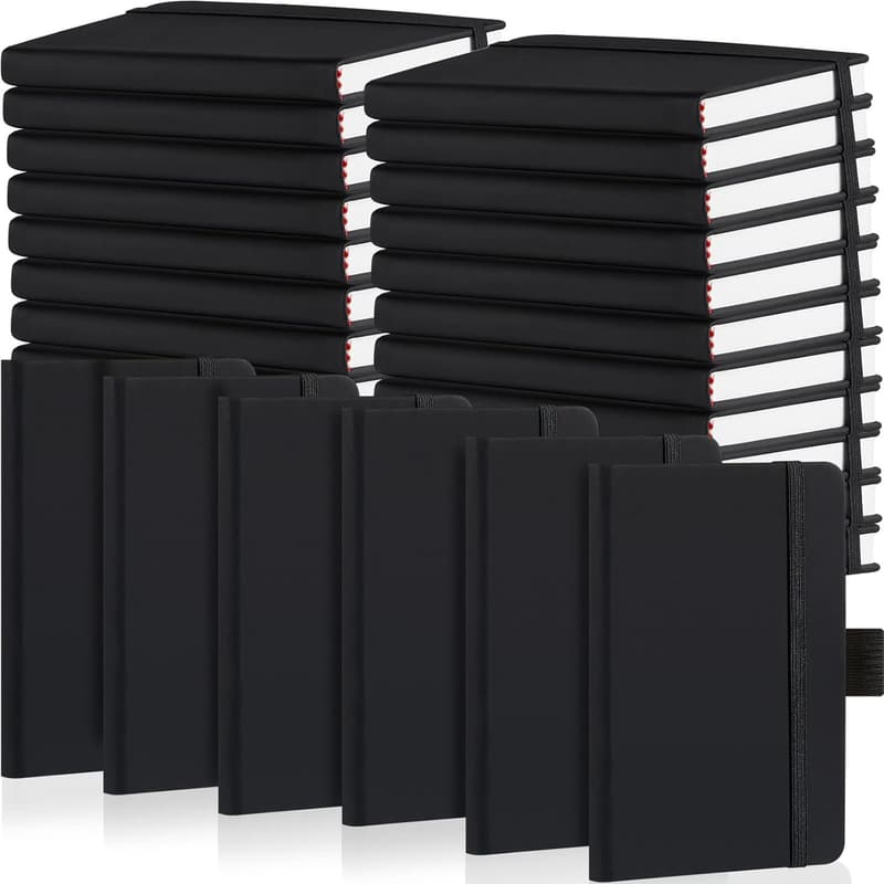 40 Pieces A6 Mini Leather Notebooks with Elastic Band - Black
