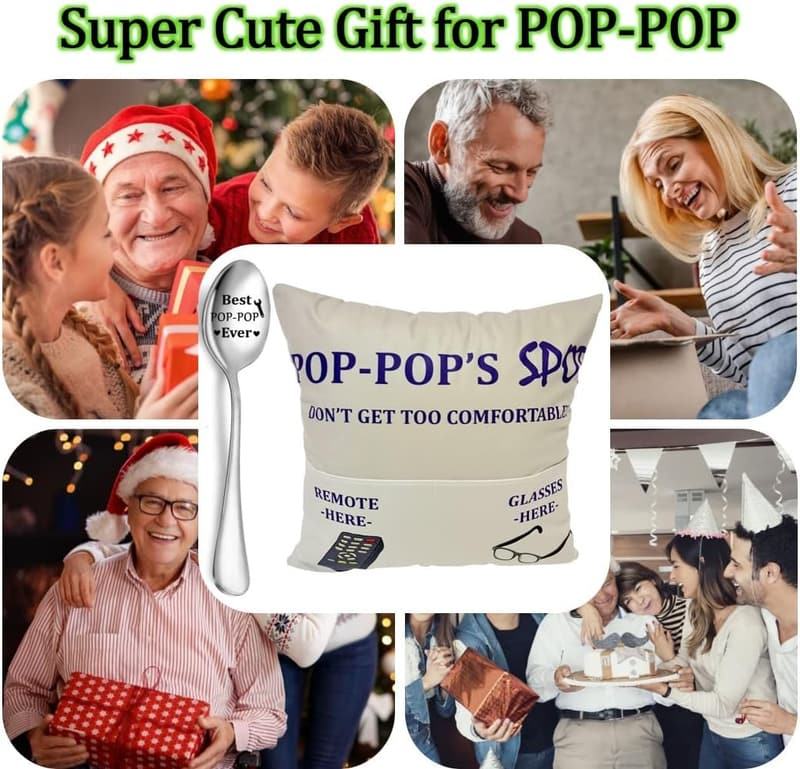 Grandpa Gift Set: 2-Sided Pillow Covers & Engraved Spoon