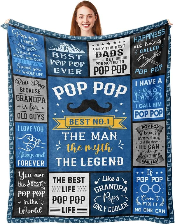 Pop Pop Blanket Gift for Father's Day - 60x50in Grandpa Throw