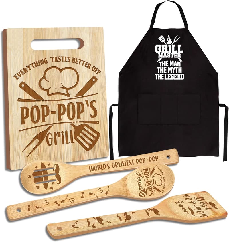 Grandpa Birthday Gift: Wooden Cutting Board & Utensils Set