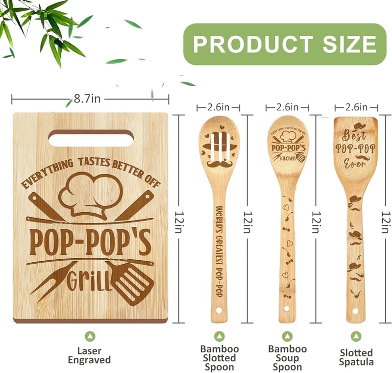 Grandpa Birthday Gift: Wooden Cutting Board & Utensils Set