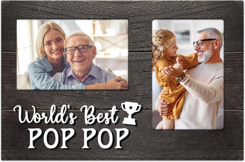 Father's Day 3D Photo Frame for Pop-Pop, Holds 2 Photos