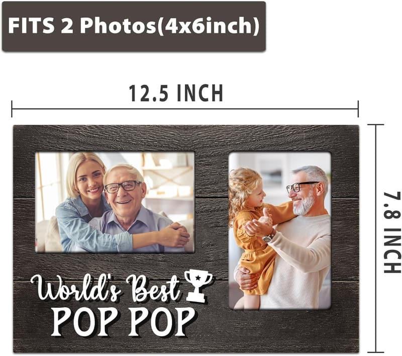 Father's Day 3D Photo Frame for Pop-Pop, Holds 2 Photos