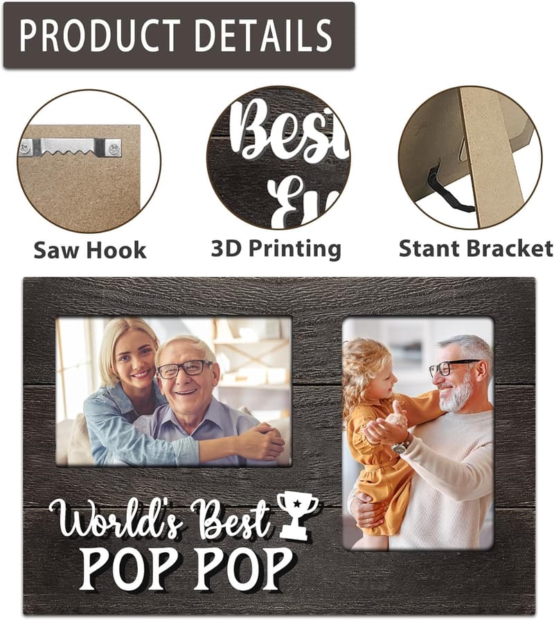 Father's Day 3D Photo Frame for Pop-Pop, Holds 2 Photos