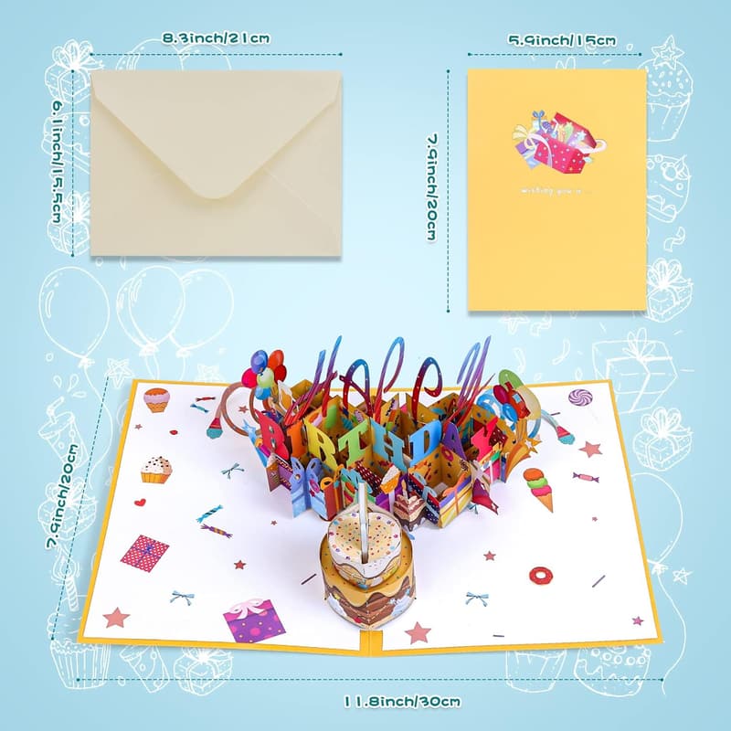 Birthday Popup Card with Blowable LED Candle and Music