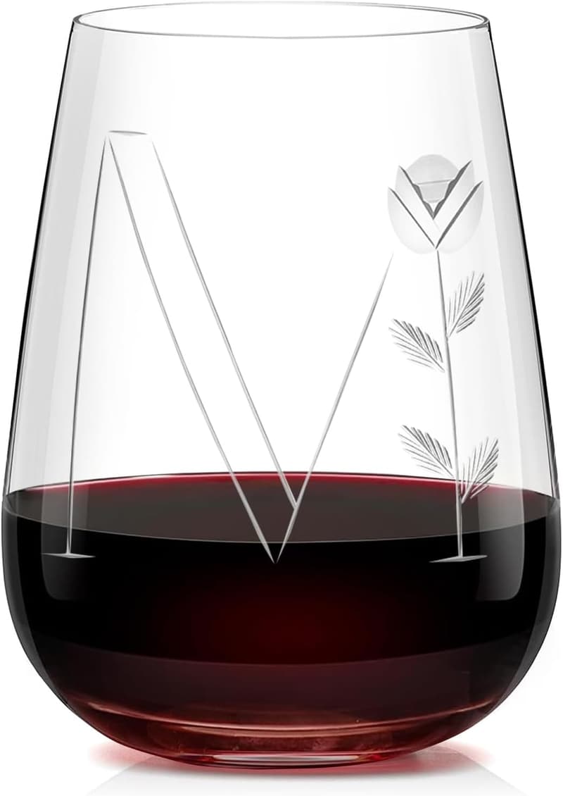 Personalized Hand-Blown Crystal Wine Tumblers for Couples