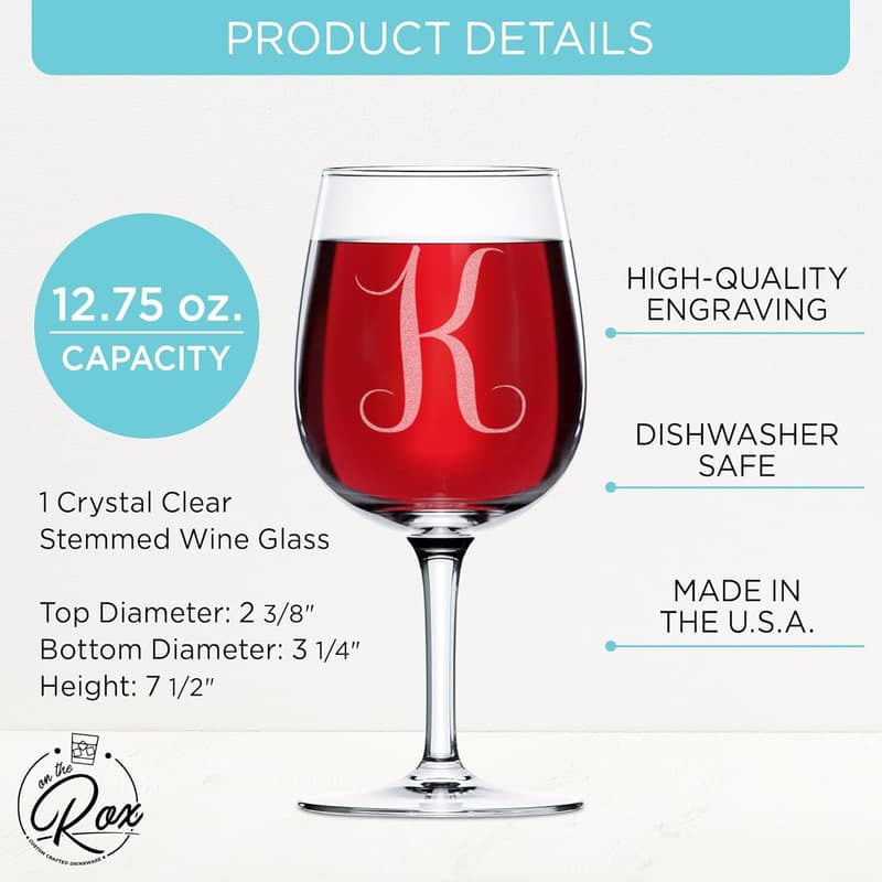 Personalized Monogrammed Wine Glass Set for Women - 12.75 oz