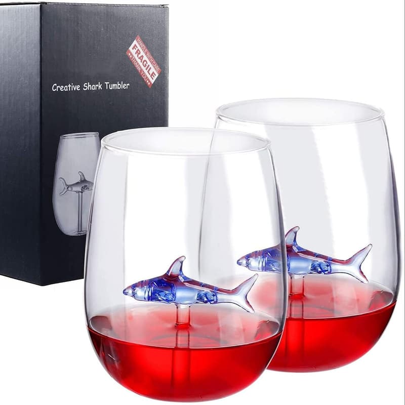Personalized Shark Stemless Wine Glasses - Set of 2