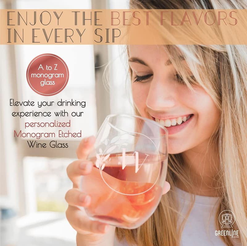 Personalized W Monogram Stemless Wine Glass - Crystal Etched