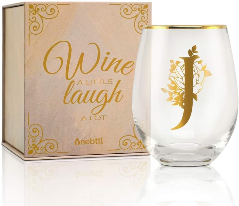 Monogrammed Gold Stemless Wine Glass - 18oz for Her