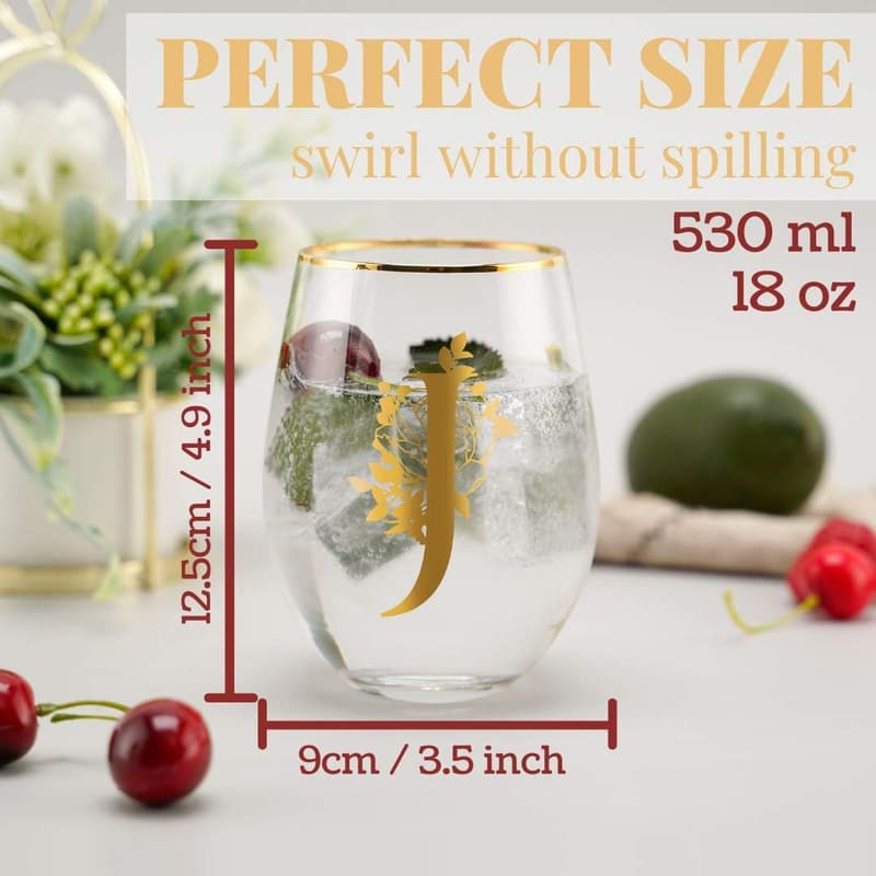 Monogrammed Gold Stemless Wine Glass - 18oz for Her
