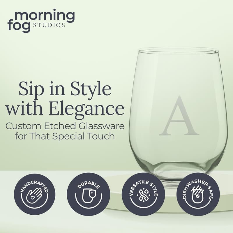 Monogrammed Stemless Wine Glass Set of 4 for Weddings