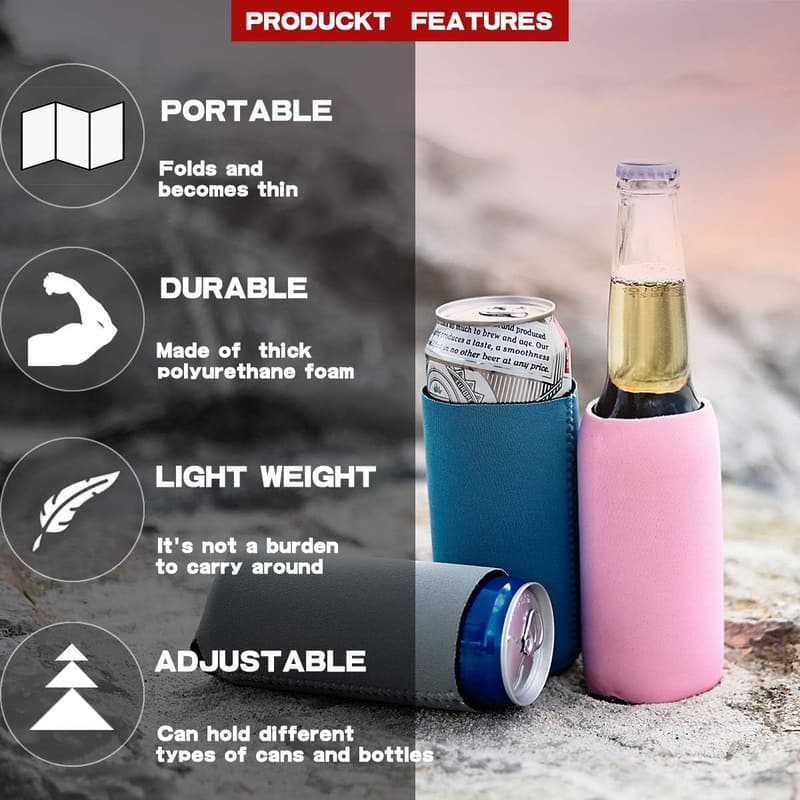 Wedding DIY Personalized 12 oz Slim Can Coolers - 12 Pcs