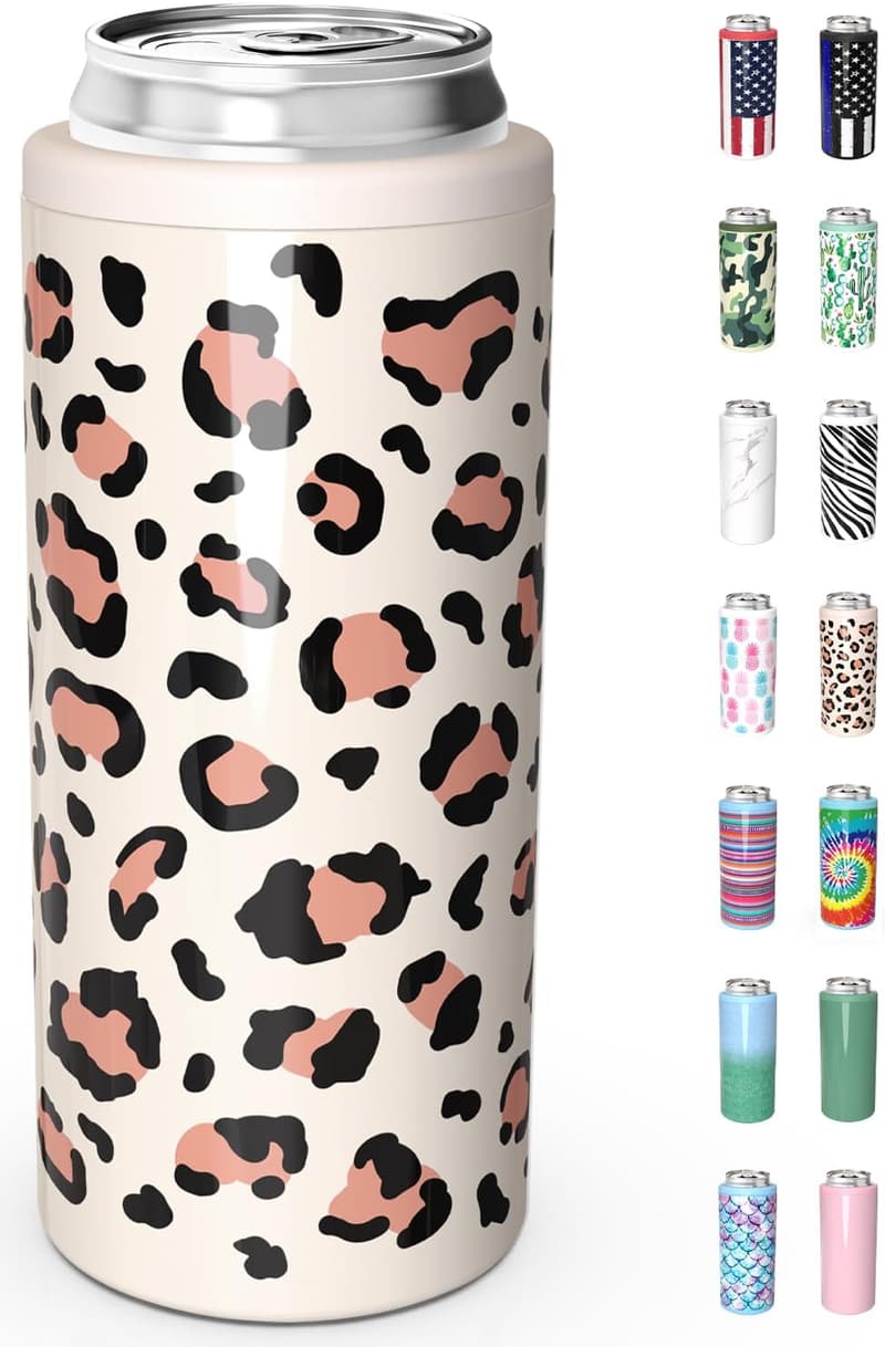 Leopard Print Stainless Steel Slim Can Cooler