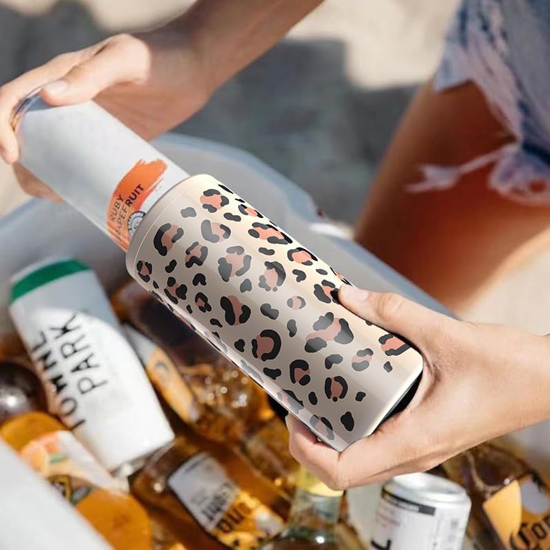 Leopard Print Stainless Steel Slim Can Cooler
