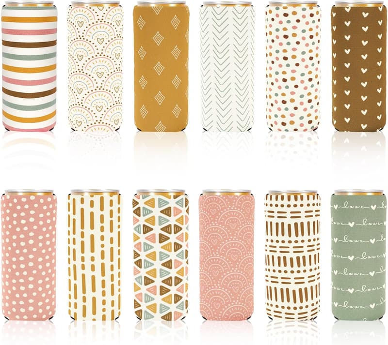 Boho Neoprene Beer Can Sleeves - 12 Pack Insulated Drink Coolers