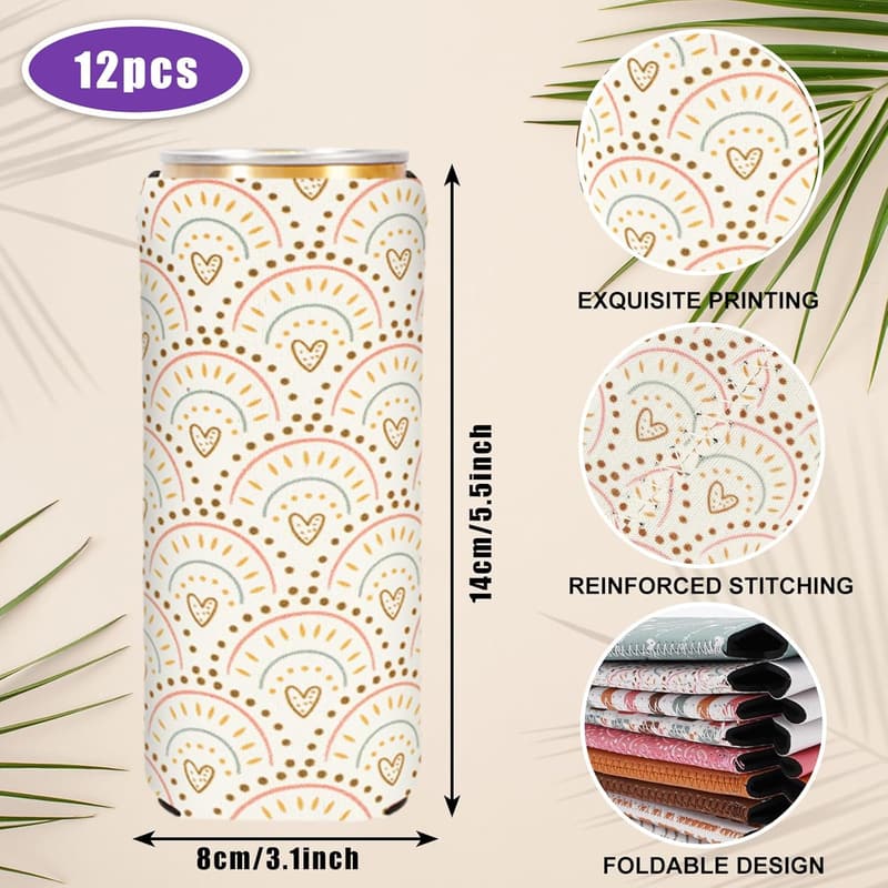 Boho Neoprene Beer Can Sleeves - 12 Pack Insulated Drink Coolers