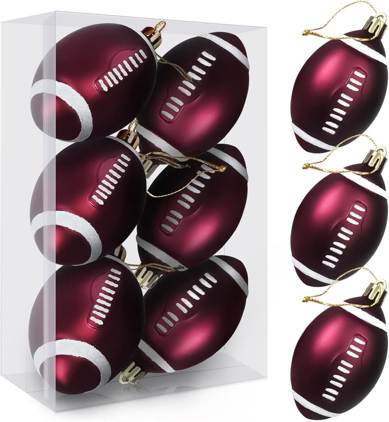 Football Ornament Set - 6 Pcs Sports-Themed Christmas Balls