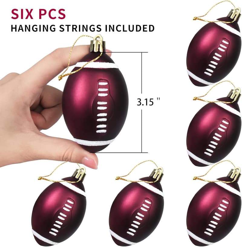 Football Ornament Set - 6 Pcs Sports-Themed Christmas Balls