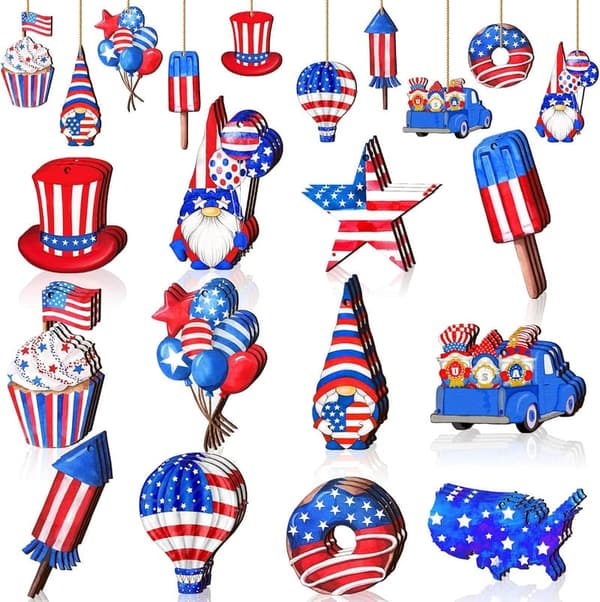 4th of July Wooden Patriotic Ornaments Set - 36 Pcs
