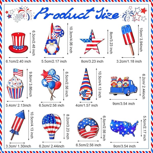 4th of July Wooden Patriotic Ornaments Set - 36 Pcs