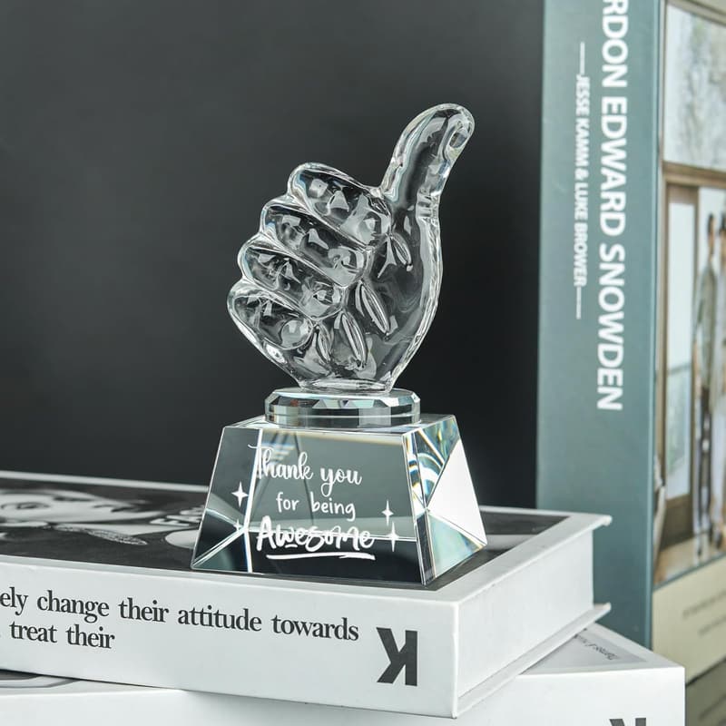 Employee Appreciation Crystal Awards - Thumbs Up Thank You Gifts