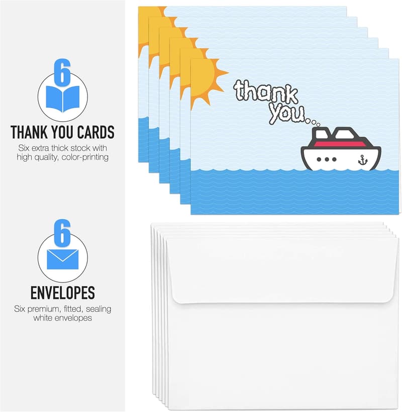 Elegant Appreciation Cards for Cruise Staff - 6 Pack
