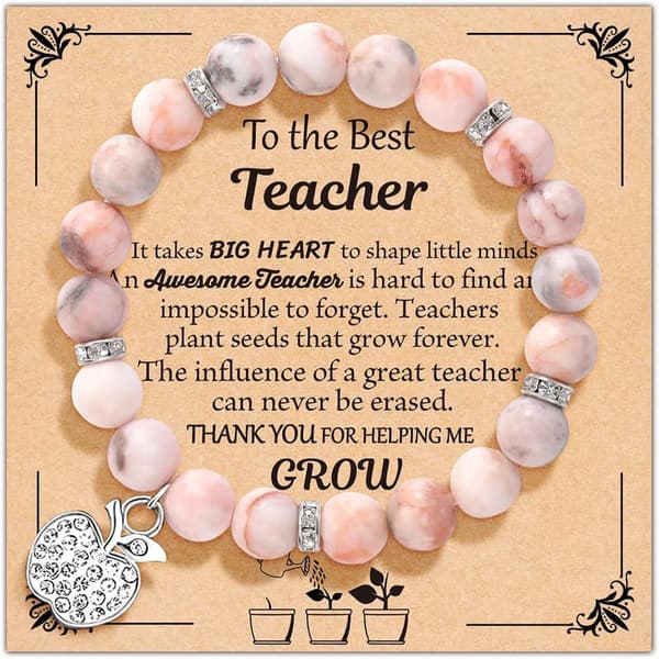 Teacher Appreciation Natural Stone Bracelet with Message Card