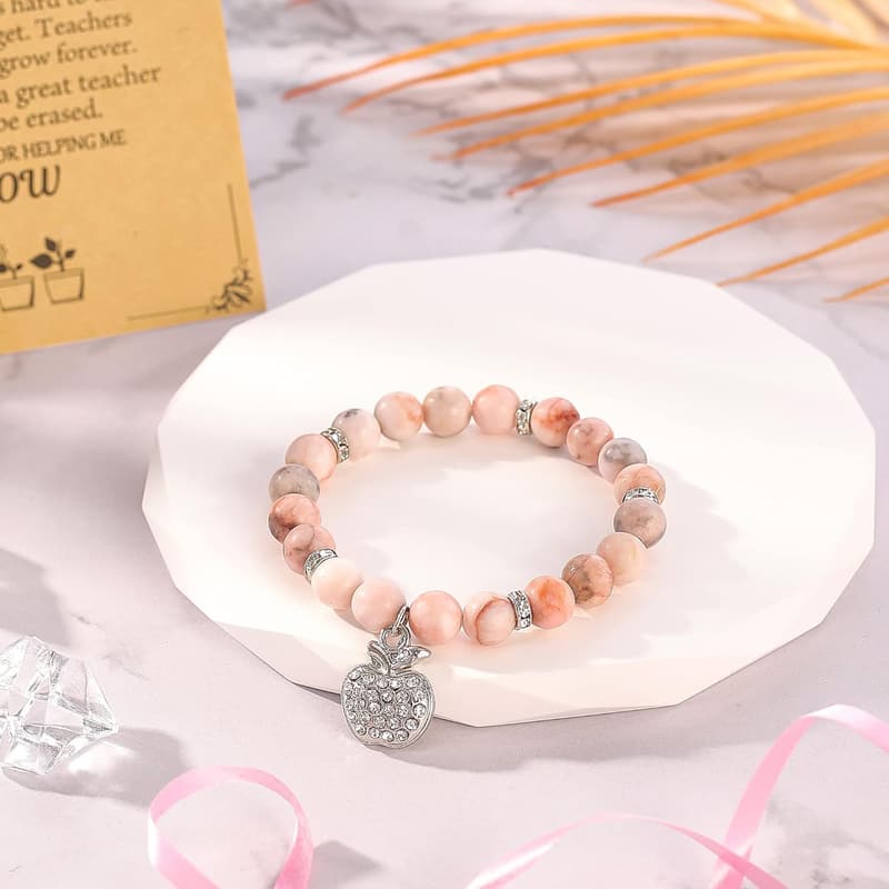 Teacher Appreciation Natural Stone Bracelet with Message Card