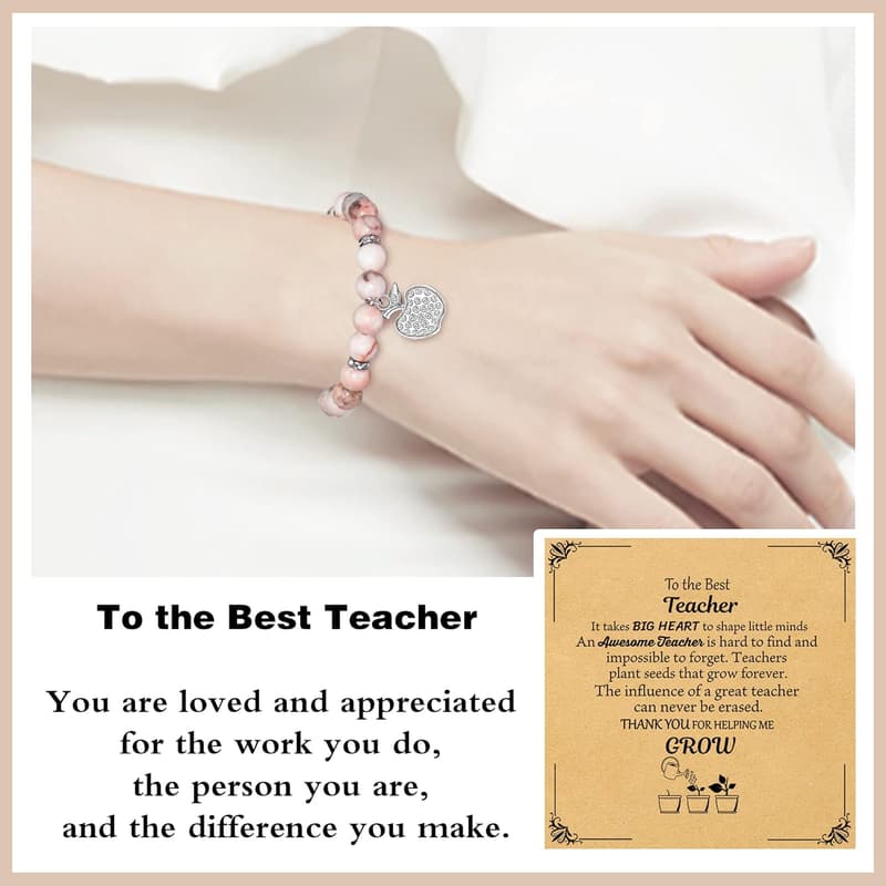 Teacher Appreciation Natural Stone Bracelet with Message Card