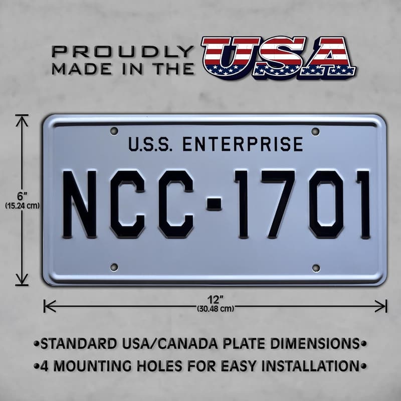 USS Enterprise NCC-1701 Metal Stamped License Plate