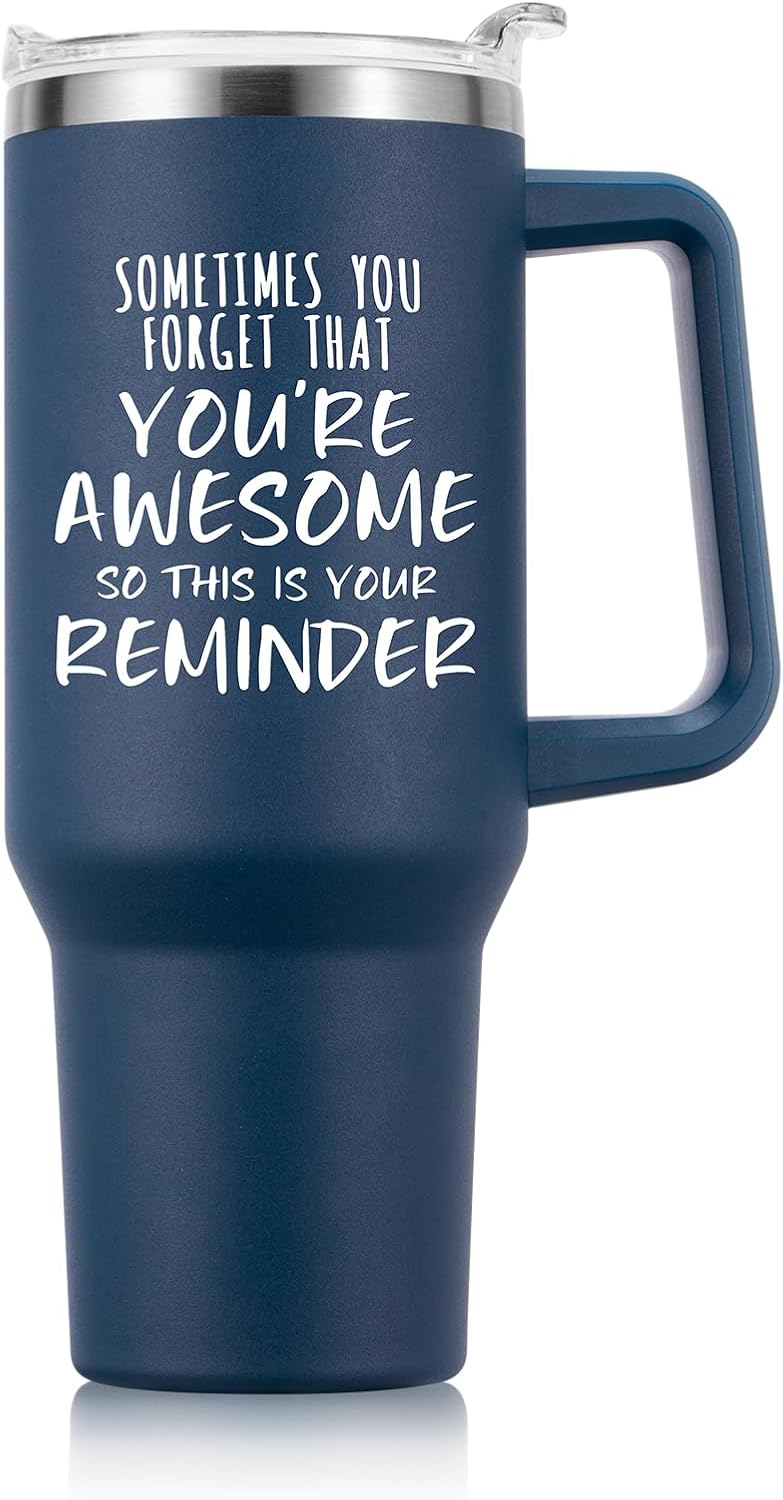 Navy Blue 40 oz Tumbler with Handle - Birthday Gift for Him
