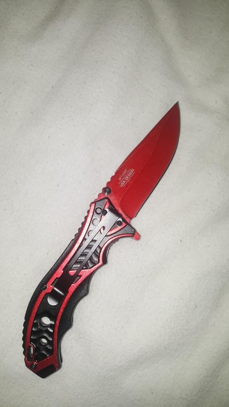 Tactical 8-Inch Blood Red Spring-Assisted Folding Knife