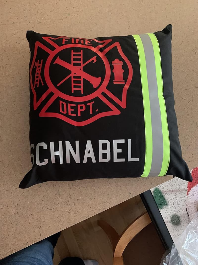 Personalized Tan Maltese Cross Pillow for Firefighters